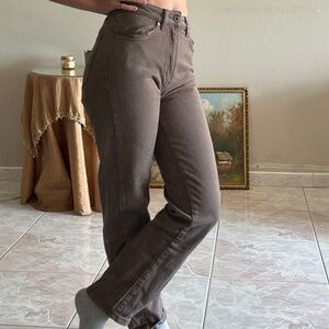 Long Straight Leg Brown Jeans